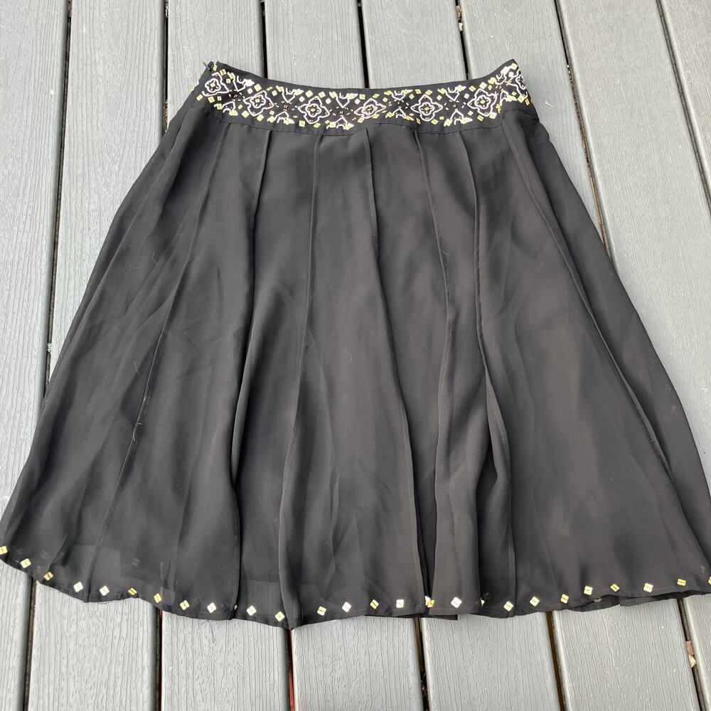 Black flowy midi skirt with sequins and beads, fairycore whimsigoth bohemian